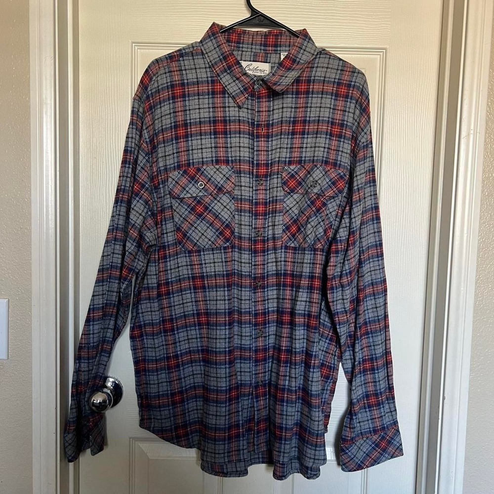 California Shirt Company red + blue plaid flannel shirt Size XL